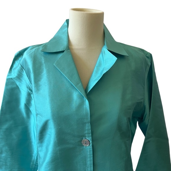 MARIKO 100% SILK BUTTON FRONT BLOUSE XS 3/4 SLEEVE NOTCH COLLAR EVENING ELEGANT - Picture 3 of 12